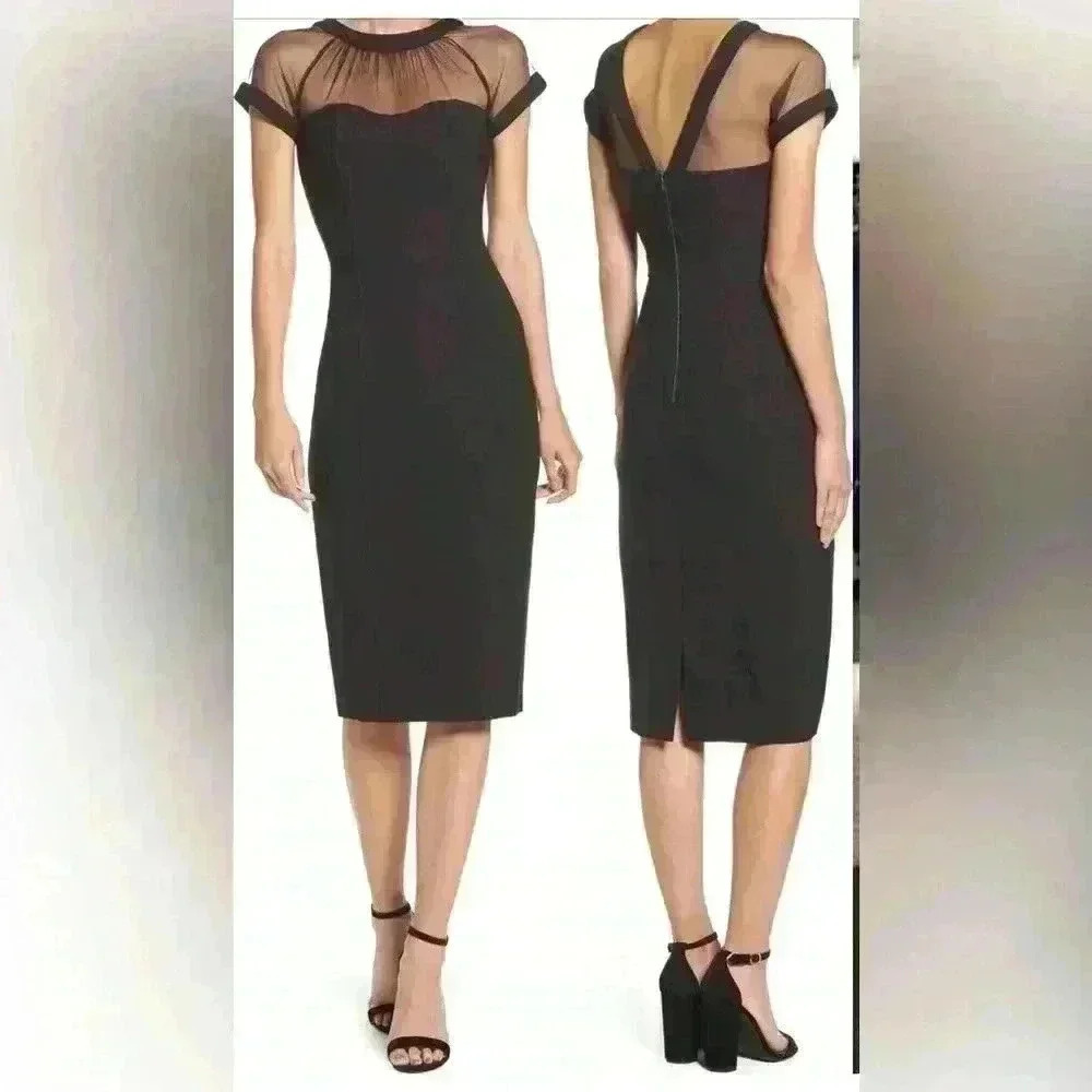 Maggy London Illusion Yoke Crepe Cocktail Dress Size 4
